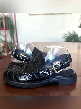 Black Croc-Embossed Leather Penny Loafer Slingback for Men